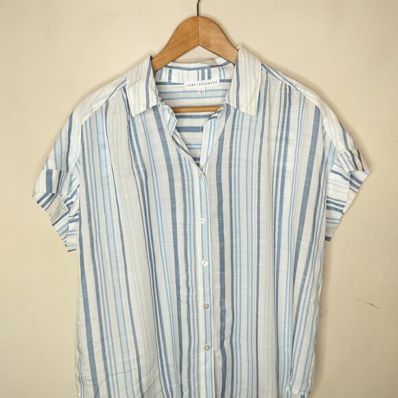 Jane + Delaney Button Up Shirt Striped Hi Low - Picture 2 of 6